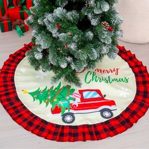 Festive Red and Plaid Christmas Tree Skirt